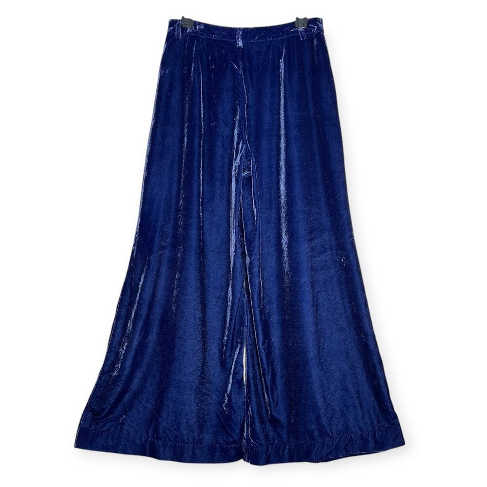 Maeve Anthropologie Avery Velvet Wide Leg Trousers 6P Petite Blue Purple - Picture 4 of 10